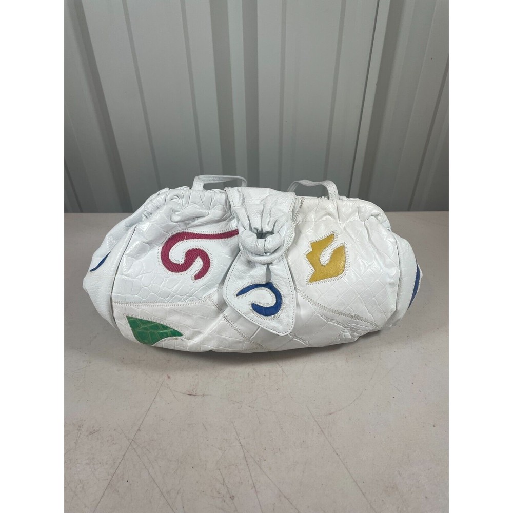 Vintage Fifth Avenue Handbags 1980s Shoulder Bag Leather Purse White Multi Color